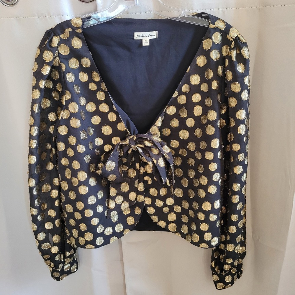For Love Lemons Women Top Medium Polka Dot Metallic Tie Front Whimsy Boho 21726